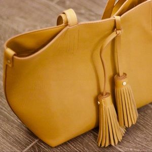 Vegan Leather Mustard Tote with Tassels
